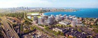 A birdseye-view shows how the Olympic Athletes’ Village would rise from Dorchester’s Columbia Point. The latest plan devised by proponents was released to the public on Monday.